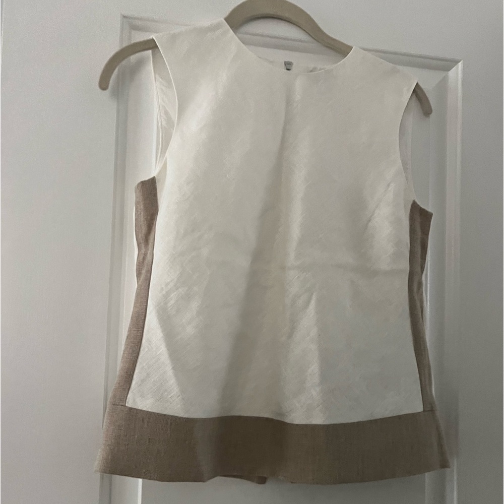 Theory linen sleeveless tank, white and tan, size P, never worn no tags​​​